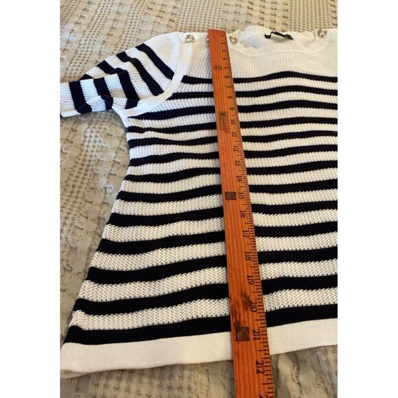 Tommy Hilfiger Sweater Size Medium Crewneck Black & White Striped Lightweight - Picture 10 of 10